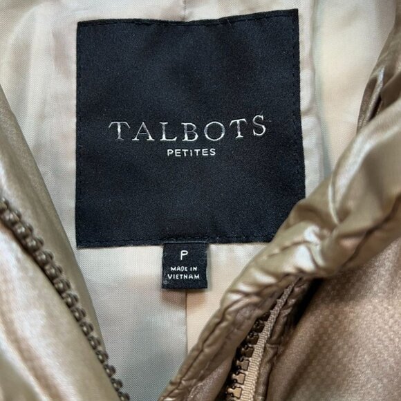 Talbots Womens Puffer Coat Jacket Petite Gold Quilted Full Zip Cozy Winter - Picture 2 of 15